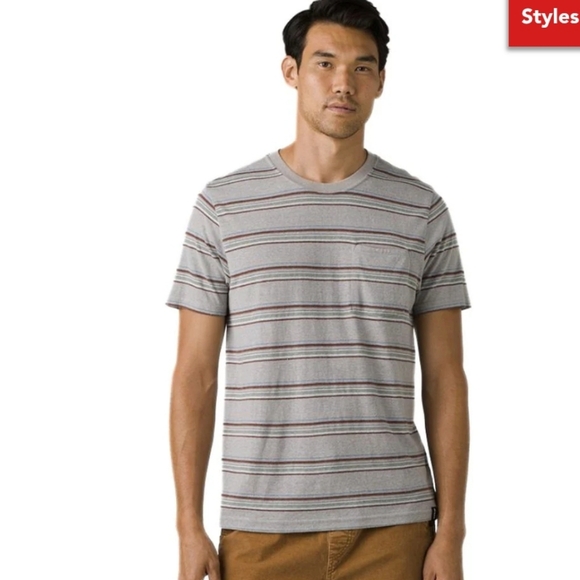 Prana Cardiff Short Sleeve Pocket T-shirt Alloy Stripe Mens Size XXL NWT - Picture 1 of 12